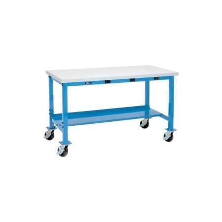 GLOBAL EQUIPMENT 72 x 36 Mobile Production Workbench - Power Apron - ESD Square Edge - Blue 253980MBBL